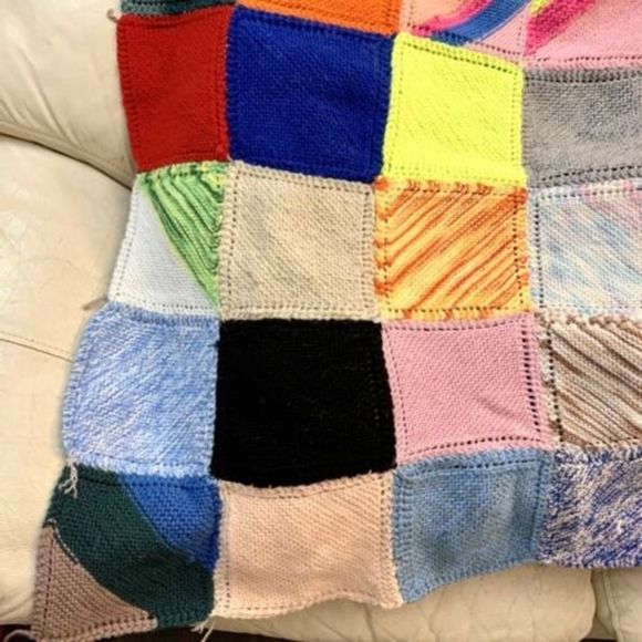 HANDMADE Patchwork Square Afghan Blanket Throw 42x42” Knitted Crochet Cover Boho - Picture 4 of 8